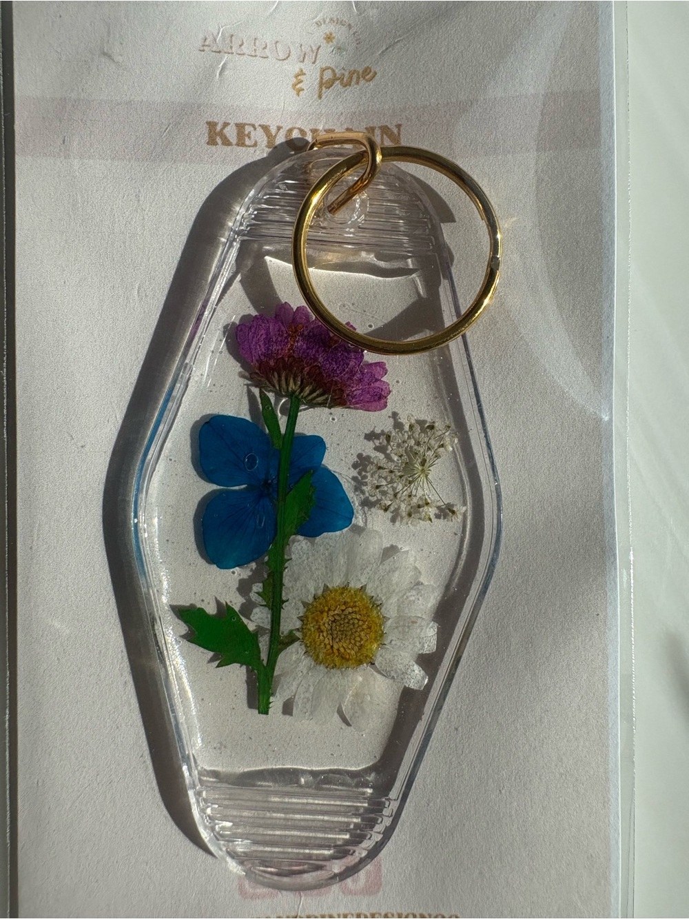 Clear Floral Keychain - Blue, Purple, White motel style